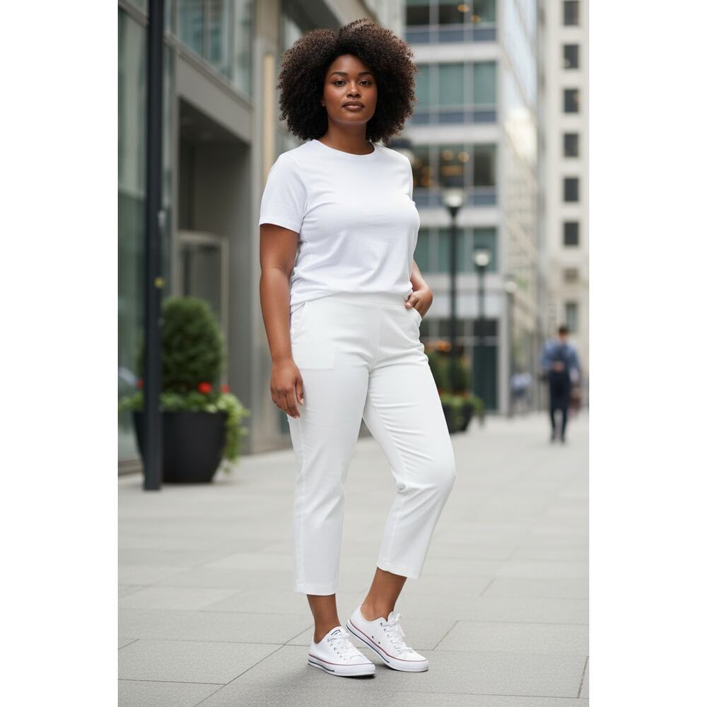 New with tags Eileen Fisher White Stretch Crepe Cropped Pants Elastic Waist 2X - Picture 2 of 13